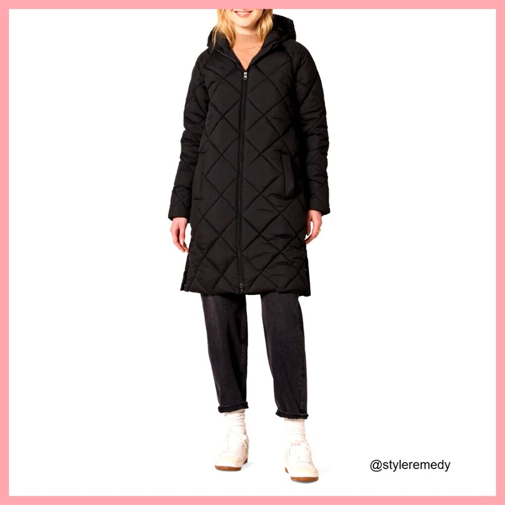Women's Heavyweight Diamond Quilted Puffer Jacket Knee Length Winter Coat